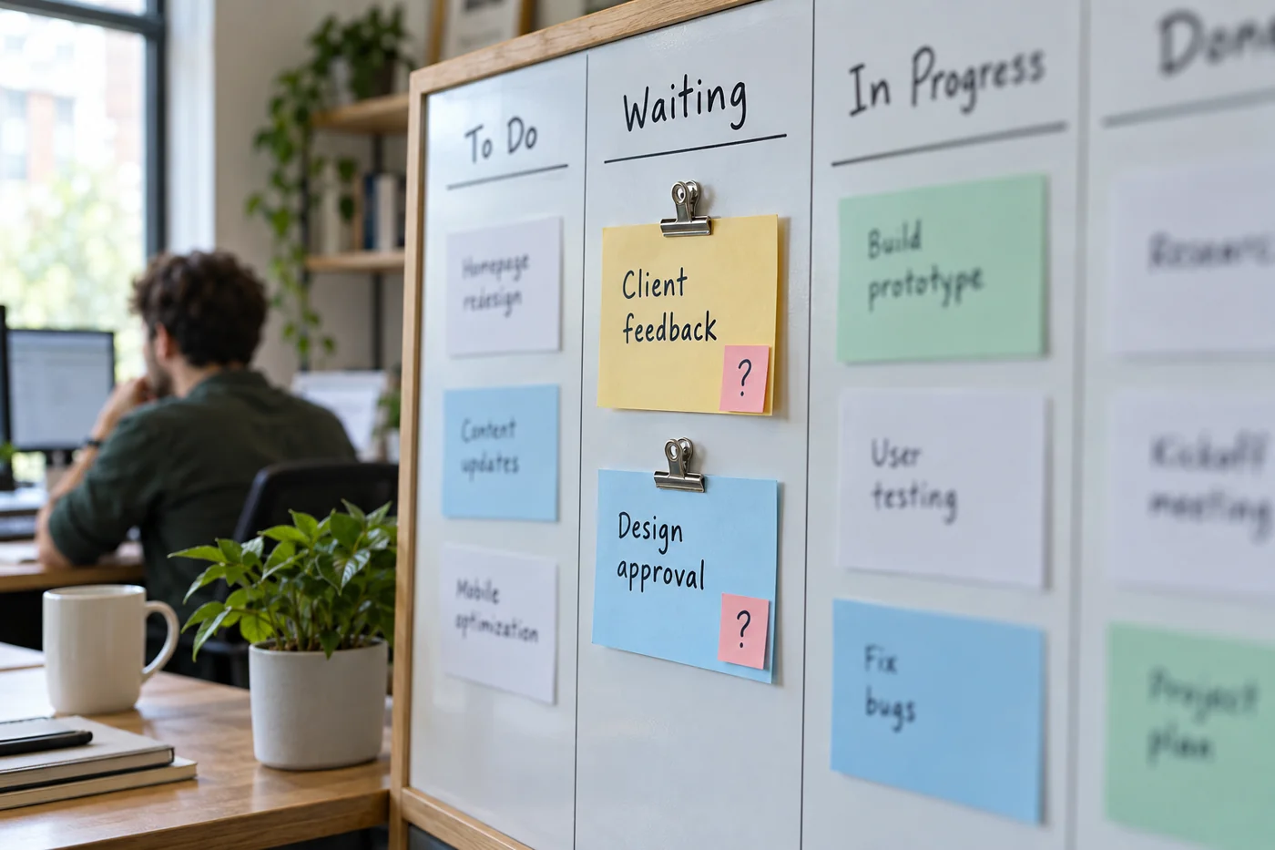 Illustrative example: Waiting tasks in a separate board column.