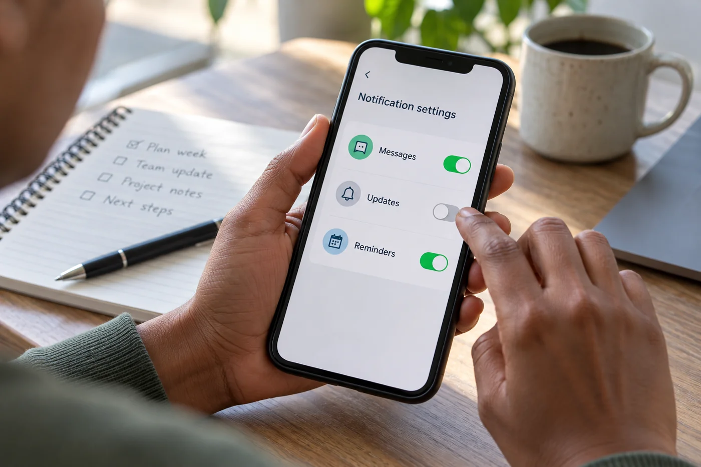 Illustrative example: Illustrative notification settings for work.