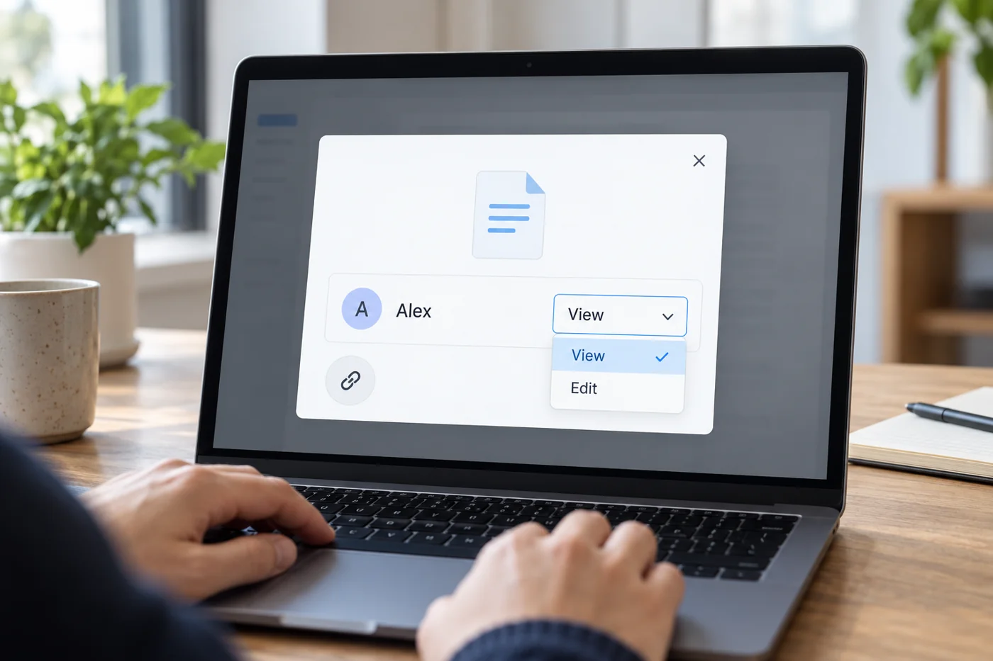Illustrative example: Sharing dialog with recipient and view permission.