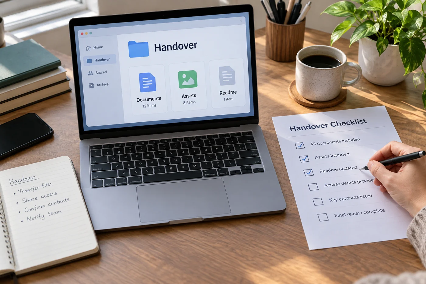 Illustrative example: File package with documents, assets and a readme.