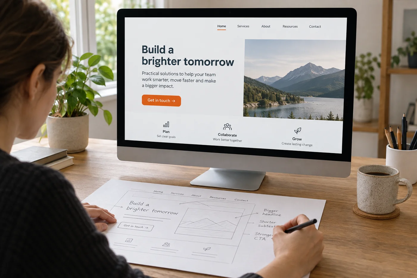 Illustrative example: Revising the first visible area of a homepage.
