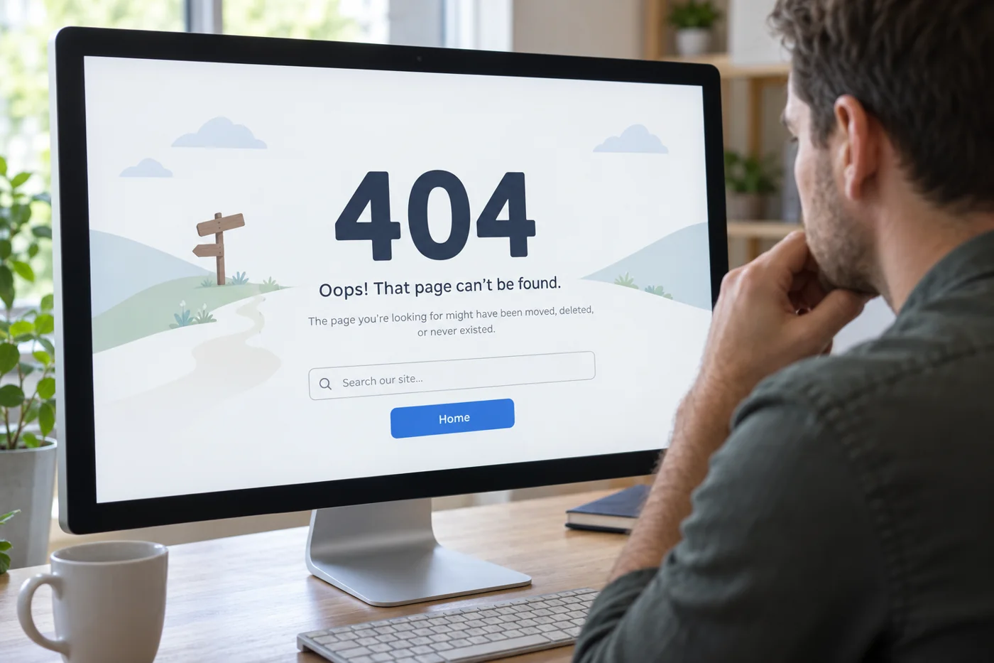 Illustrative example: Illustrative 404 page with a home link and search.