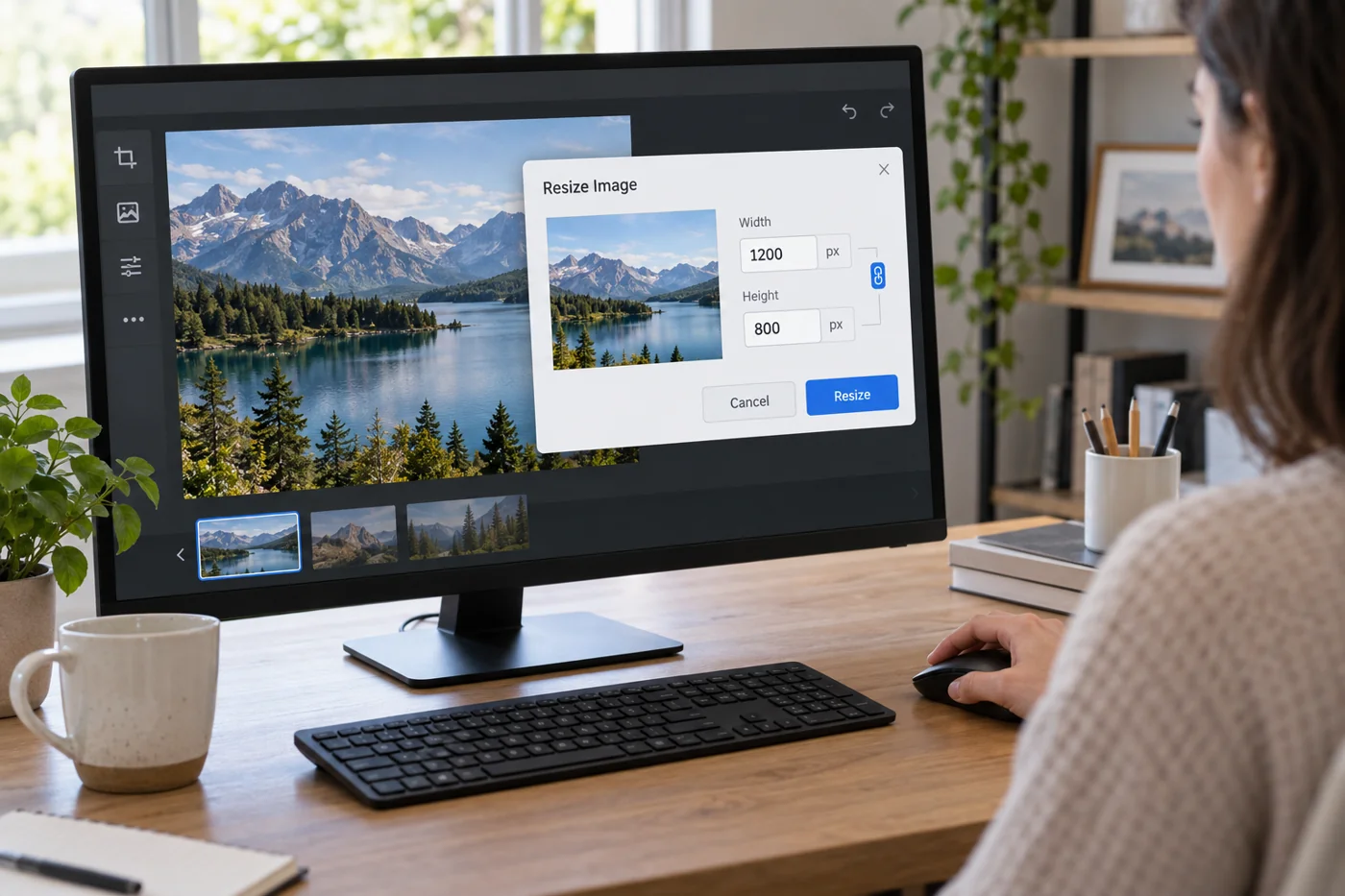 Illustrative example: Image resizing with width and locked aspect ratio.