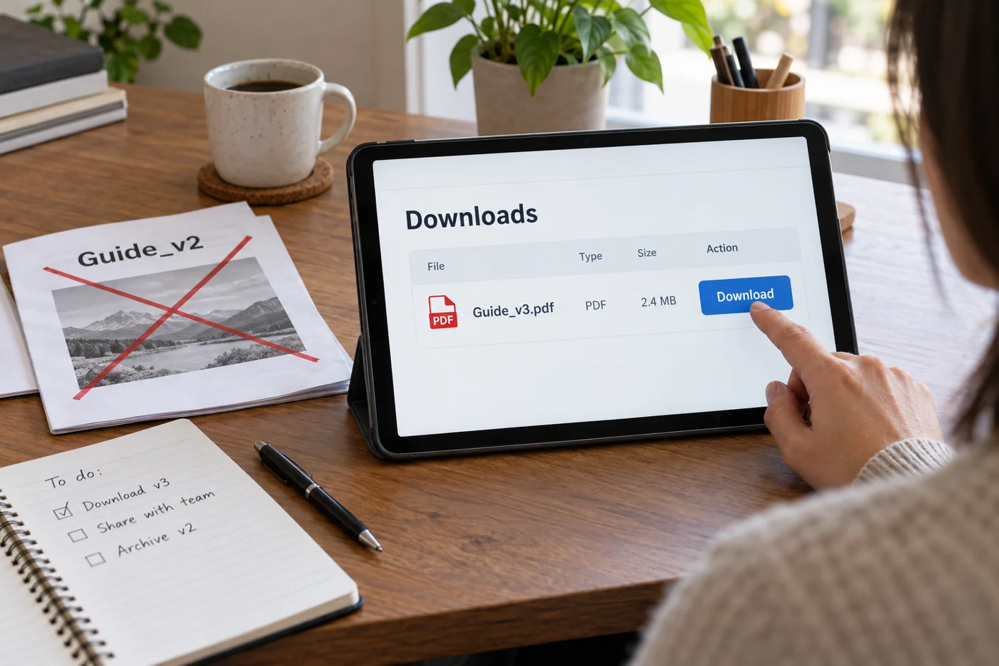 Illustrative example: Download area with a clearly named current file.