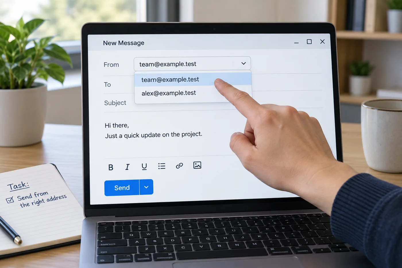 Illustrative example: Selecting the sender address when composing email.