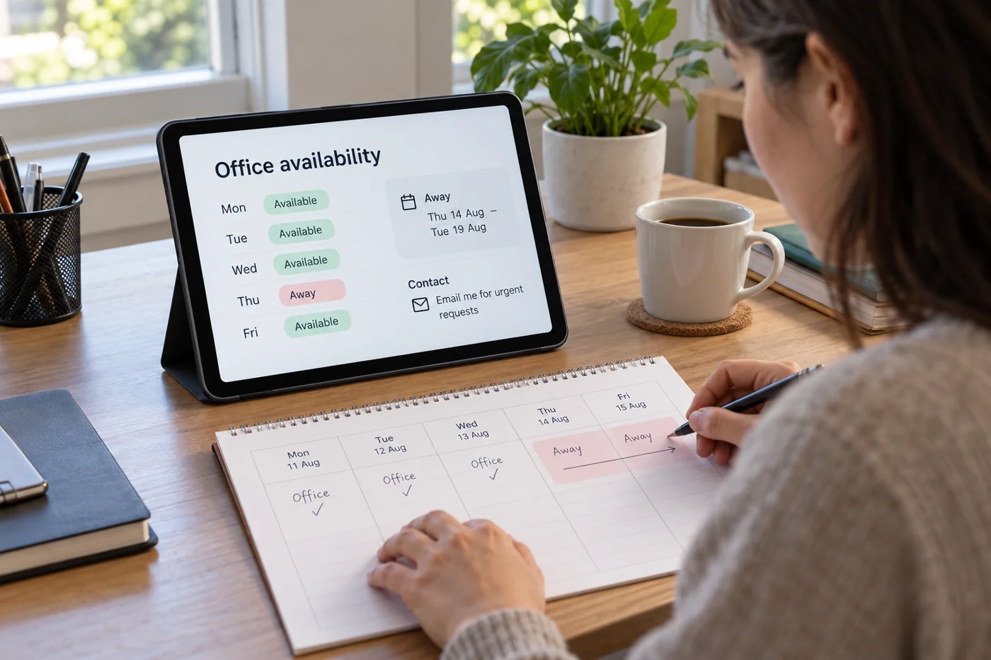 Illustrative example: Availability details alongside an absence period.
