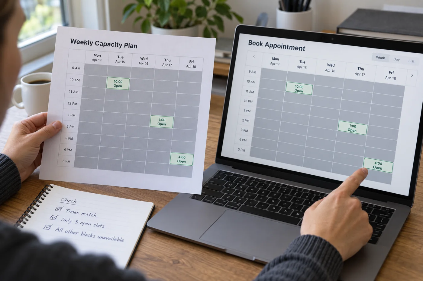Illustrative example: Matching bookable appointments to actual capacity.