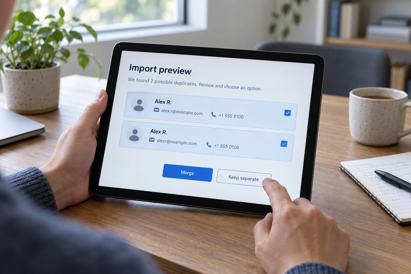 Illustrative example: Reviewing similar records before an import.