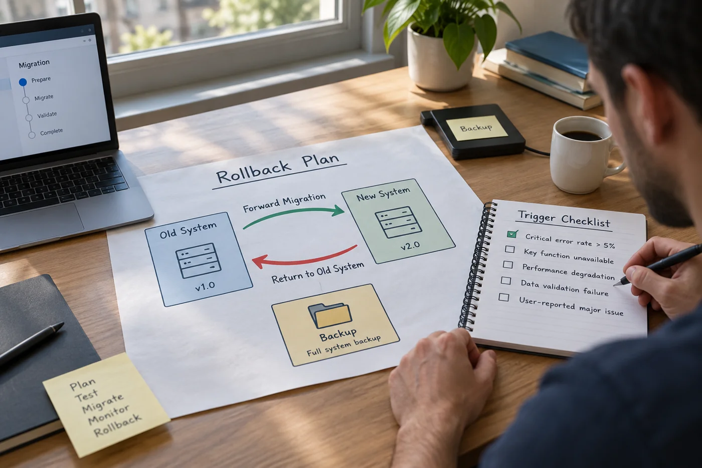 Illustrative example: Rollback route and backup for a software change.