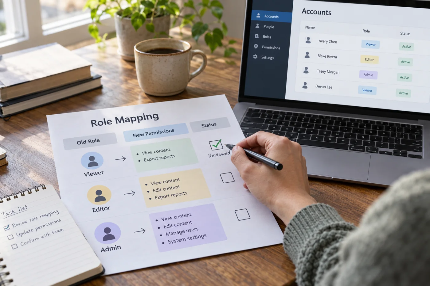 Illustrative example: Transferring and reviewing access roles during a tool change.